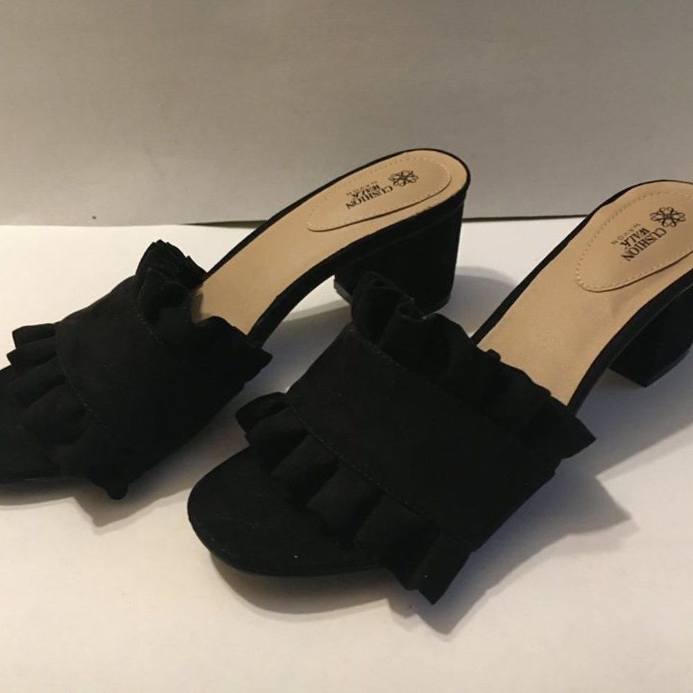 Avon Black Ruffle Sandals - Picture 6 of 11